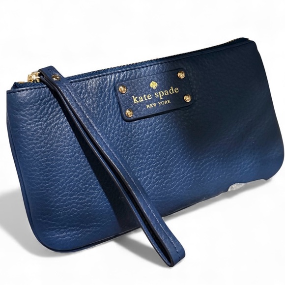 Kate Spade leather zippered Chrissy wristlet navy NWT - Picture 3 of 8